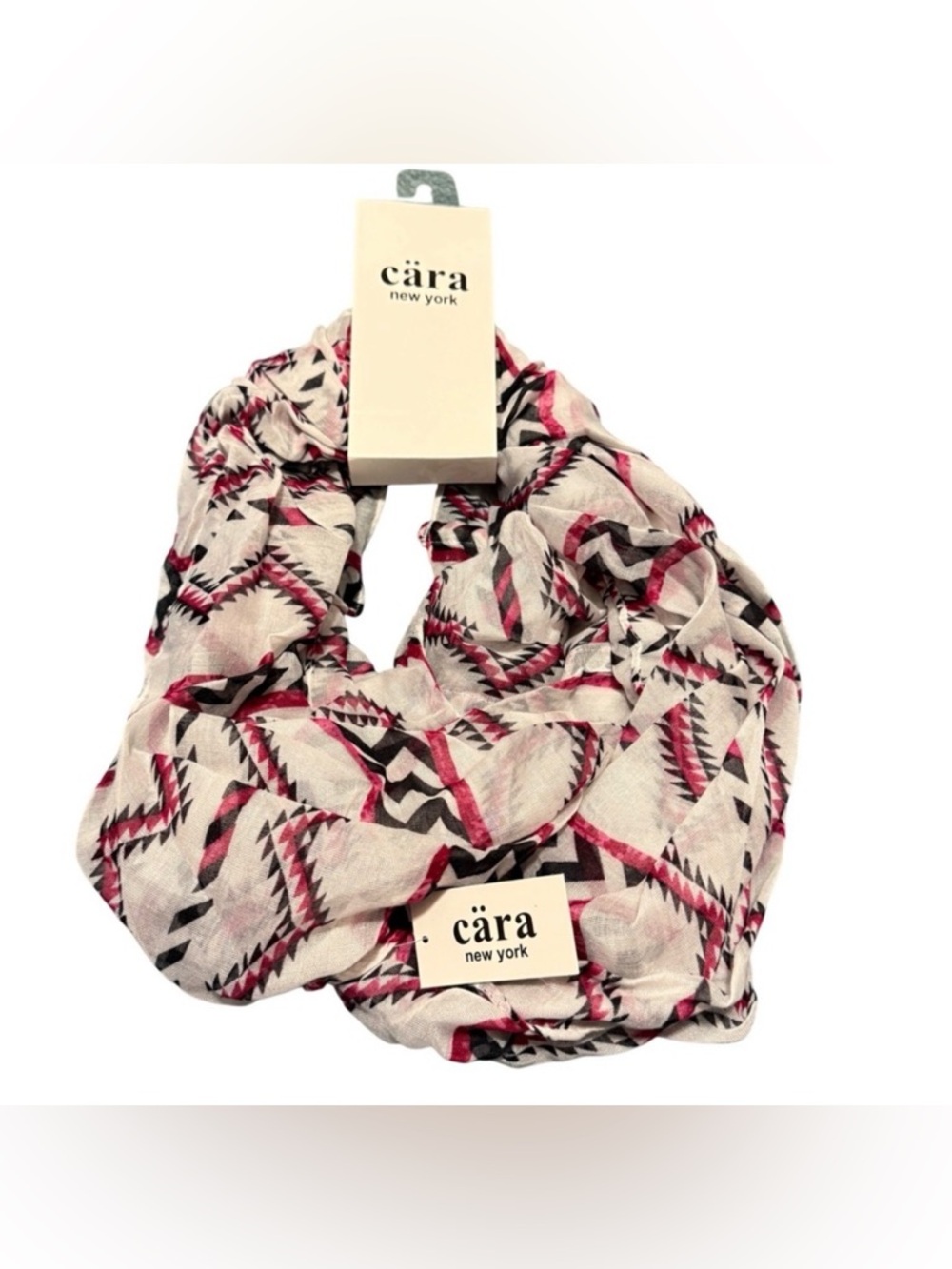Cära New York Pink & Black Patterned Lightweight Infinity Scarf